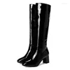 Boots Autumn Winter Knee High Women Black Red Patent Cuir Luxury Talons décontractés Fashion Long Party Femme