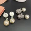 Europa i Ameryka Luksusowe kobiety Kolki Białe złoto Bling Cz Pearl Designer Kolczyki Biżuteria do dziewcząt Kobiet Party Wedding Nice Gift