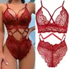 Bras Set sexy lingerie per donne in pizzo un pezzo set reggiseno bandage cavo biancheria bianche da donna erotiche abiti intimi di fantasia