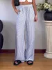 Spodnie damskie kobiety luźne szerokie legalne spusty do druku w paski elastyczne sznurki z kieszeniami do pracy w biurze streetwearii