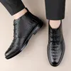 Сапоги мужчина формальная деловая обувь высокая топ-зимняя черная кожа крокодила без скольжения лодыжки