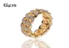 Hip Hop Zirkon Kubaner Linkkettenring 8 mm über eingelegten Zirkon elektroplatten echtes Gold Trendy Herren Ring7588139