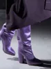 Botas Mujeres Boda de boda Bloque de satén Tacón sólido Púrpura High Heeled Invierno Primavera 2024 Zapatos Vestido de pista Bride