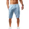 Short masculin pantalon en lin en coton été respirant en cinq points de sport lâche jogging jogging mâle couleur solide sports décontractés
