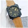 Bell and Ross 2023 Новые часы Мужчины Автоматические механические часы Bell Brown Кожаная черная резиновая резина Ross Женщины роскошные модные часы. Начаты. Высокие качества J27