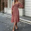 Abiti casual abito da vino per le donne estate midi midi molla con manica quadrata quadrata una linea fluida con maniche lunghe formali