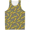 Herrtankstoppar tropiska växter bananmönster för män sommar ärmlös väst streetwear casual 3d tryckta frukter lösa tee tröjor