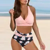 Floral Print Bikini Set sexy hohe Taille -Push -up -zweiteiligen Badeanzüge Vintage Badeanzug Retro Urlaub Beach Party Hawaii 240409