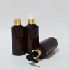 Opslagflessen 30 stks 200 ml lege bruine lotionpomp Pet Cosmetic Container met vloeistofzeepdispenser Gold Silver Collar Packaging
