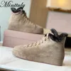 Casual schoenen dik bont plat platform dames sneakers winter sneeuwschoenen hoge top veter up sole multicolor suede walk