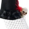 Berets Top Hat Lady z różą czaszką zębatą z pieśnią noszenie Cosers Costume Kostium do wieku przemysłowego