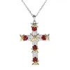 Enkel Ruby Diamond Cross Pendant Real 925 Sterling Silver Party Wedding Pendants Halsband för kvinnor Män Moissanite Jewelry Gift219L