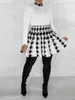 Work Dresses Houndstooth Casual Lounge 2 Piece Sets For Girls Long Sleeve Skinny Splice Top Empire Waisted Flowy Short A-line Skirt Outfits