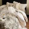 Set di biancheria da letto Champagne Vintage French Ruffles Set Summer Set Natural Bamboo Lyocell tessuto morbido piumino setoso Copertina foglio lettino