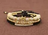 3pcsSet Hip Hop Gold Crown Bracelets 8MM Cubic Micro Pave CZ Ball Charm Braided Braiding Man Luxury Jewelry Pulseira Bileklik Bea1402777