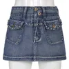 Spódnice Xingqing Summer Women Mini jeansowe spódnice 2000S Estetyczne rhinestone Flap Flap Flap Krótkie dżinsowe spódnice vintage Strtwear Y240420