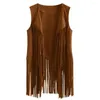 Damesvesten Women Cardigan Tassel Fringed Vintage Western Cowboy Cosplay jas hippie mouwloze podium Performance Role Play Lady Waistcoat