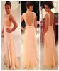 High Quality Open Back 2019 Chiffon Lace Backless Long Peach Color Bridesmaid Dress Party Dress Prom Big Discount8851348