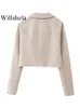 Willshela Women Fashion STINE STINE KHAKI BLAZER مع جيوب عتيقة سراويل سحاب أمامية فاهي