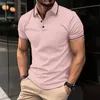 Summer Mens Casual Shortsleeved Polo Shirt Fashion Plaid Lapel Tshirt Oddychający przycisk Odzież 240418