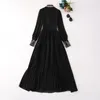 Casual jurken Europese en Amerikaanse dameskleding 2024 Springstandaard Kraag op lange mouw Borduurwerk Fringe mode geplooide jurk xxl
