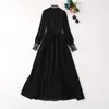 Casual Dresses European And American Women's Clothes 2024 Spring Stand Collar Long Sleeve Embroidery Fringe Fashion Pleated Dress XXL