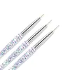 3pcs Head Crystal Handle Drawing Brush Liner Brush Painting Pen Gel Polish Crystal Nail Art Manicure Tools