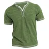 Mens Plain Henley Shirt Round Neck T-shirt Summer Bekväm bomullsmode Kort ärm Casual Street Wear Sports Top Basic 240411