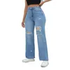 Jeans pour femmes lavent le pantalon en denim de jambe droite