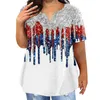 Dames t shirts grote t-shirt zomer casual onafhankelijkheidsdag printing v-neck pocket met korte mouwen top modieus en eenvoudig