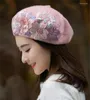 Boinas 202403-shi ins-chic lana de otoño encaje de encaje 3d flower boina gorra gorro de de ocio