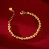 Real 18k Gold 6mm Round Bead Chain Armband Pure Justerable Classic Wedding Chain for Women Fine Jewelry Gift 240419