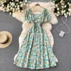 Urban Sexy Dresses YuooMuoo Chic Fashion Floral Print Women Dress 2024 New Summer Elegant High Waist Big Swing Long Party Dress Vacation Outfits Y240420