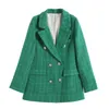 Damespakken vrouwen 2024 mode dubbele borsten tweed check blazer jas vintage lange mouwen zakken vrouwelijke bovenkleding chic