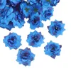 Fleurs décoratives 50 pcs Ornement de mariage Tissu de tête de fleur de soie les têtes artificielles bleues décorations de rose