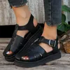 Sandals Summer Pine Cake Sole Large Women's Shoes Casual Open Toe Solid Color Buckle Roman One Line Fit Comfortable