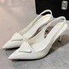 Dress Elegant Summer Triangle Brushed Leather Sandals Shoes for Slingback Pumps Footwear Women High Heels Party Wedding