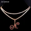 Pendant Necklaces Punk Shiny A-Z Crystal Letter Zircon Necklace For Women Iced Out Cursive Letters Tennis Chain Choker Necklaces Party Jewelry New Y240420