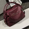 Drawstring Women's Bag Ladies PU Handbag Solid Color Middle-aged Shoulder Messenger