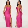 Casual Dresses Autumn Sexy Strap Split Evening Dress Women Fashion Nightclub Style Solid Long Party