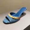 Mules Designer Women Denim Blue Slipper Canvasフラットローヒールバレエフラットラムスキンサンダルビンテージハイヒール5cmラムシンカジュアルスライドレザーアウトソール100％