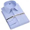 Men's Dress Shirts Light Blue Plaid Shirt For Men Long Sleeve Business Mens 2024 Regular Fit Checked Male Clothing Chest Pocket