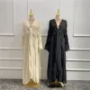 Vêtements Ramadan Eid tunique Puff Sleeve Cardigan musulman Abayas Kimono Musulmane Dubai Fashion Muslim Dress Arab Adoute Service Wy701