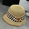 Fashion Design Retro Checkerboard Checkerboard Straw Hat Summer Vacation Sun Cap Men Ladies Fisherman Hat Foldable Triangular Straw Hat Bowler Hat Bucket Hat