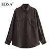 Blouses pour femmes EDSA Fashion Fashion Brown Silk Shirt Long Sleeves avec poignets Butted Rabol