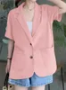 Zanzea vrouwen dunne blazer korte mouw jas zomer elegante kantoor kraagjassen casual groot zakpak uit het deler 240417