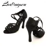 Dansschoenen ladingwu latin dames strass salsa balzaal feest beroepsberoep hakken 10 cm satijn zwart