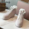 Casual schoenen dik bont plat platform dames sneakers winter sneeuwschoenen hoge top veter up sole multicolor suede walk