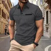 2024 Summer Polo Shirt Lapel Buttonup Jacquard Plaid Mens SportCasual Breattable Polo Shirt 240418