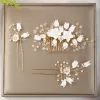 Bracelets Vintage Gold Color Tiaras Hair Combs with Hairpins Sets White Flowers Rhinestone Pearl Headpiece Wedding Bridal Hair Accessories